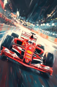 Thrilling Night Race Painting of a Formula 1 Car , AI F1