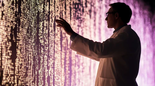Man in Lab Coat and Data Stream