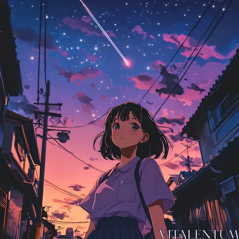 Girl Looking at Stars in Anime Art AI Image