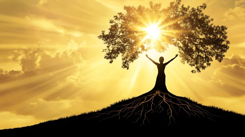 Silhouette of Person Under Tree