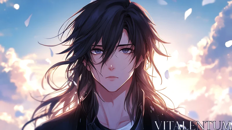 AI ART Reflective Anime Character in Dreamy Sunset