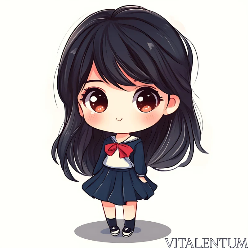 Adorable Chibi Girl in School Uniform AI Image