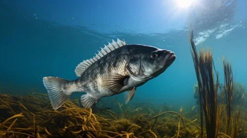 Undersea Exploration: Backlit Bass Fish in Ocean Academia Style
