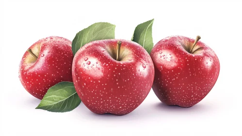 Fresh Red Apples with Leaves