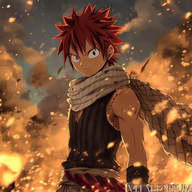 AI ART Intense Anime Hero in Fiery Backdrop