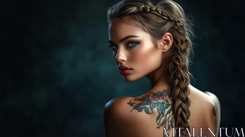 AI ART Elegant Tattooed Woman with Braided Hair