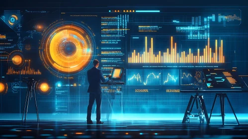 Man Analyzing Data on Futuristic Interface