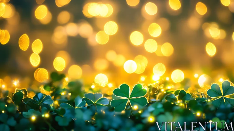 Four-Leaf Clovers with Bokeh Background AI Image