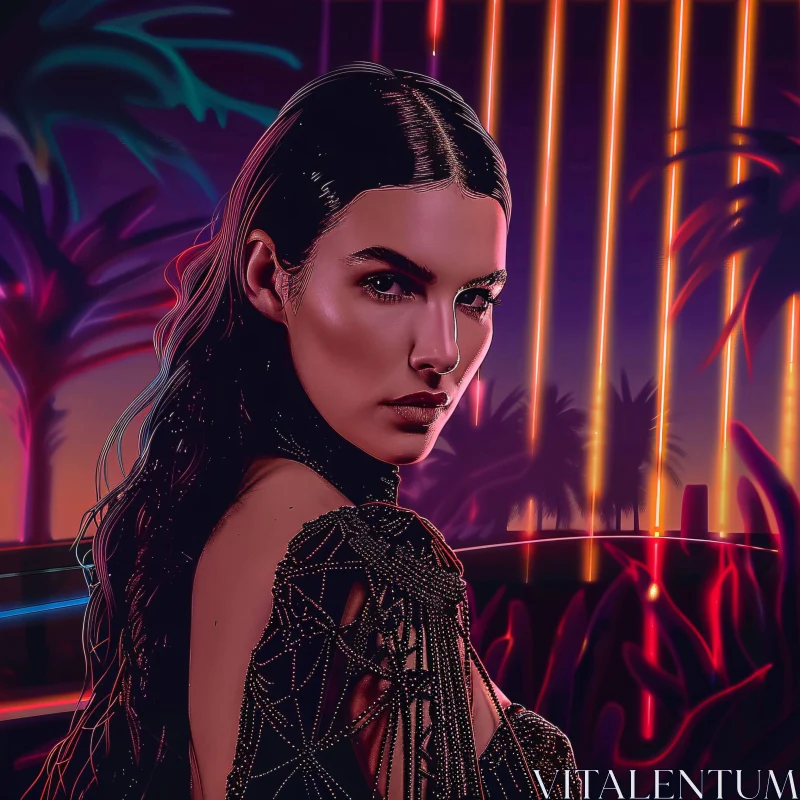 Kendall Jenner Neon Night Portrait AI Image