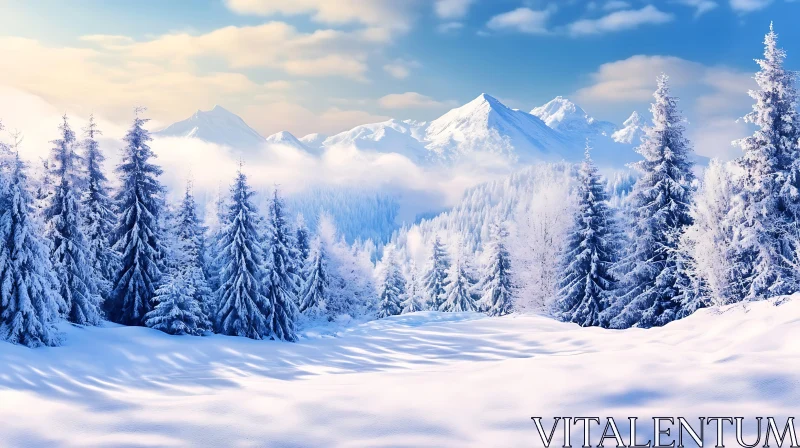 Snowy Mountain Scenery in Winter AI Image