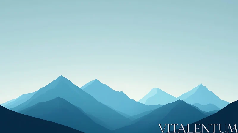 Minimalist Blue Mountain Range Art Print AI Image