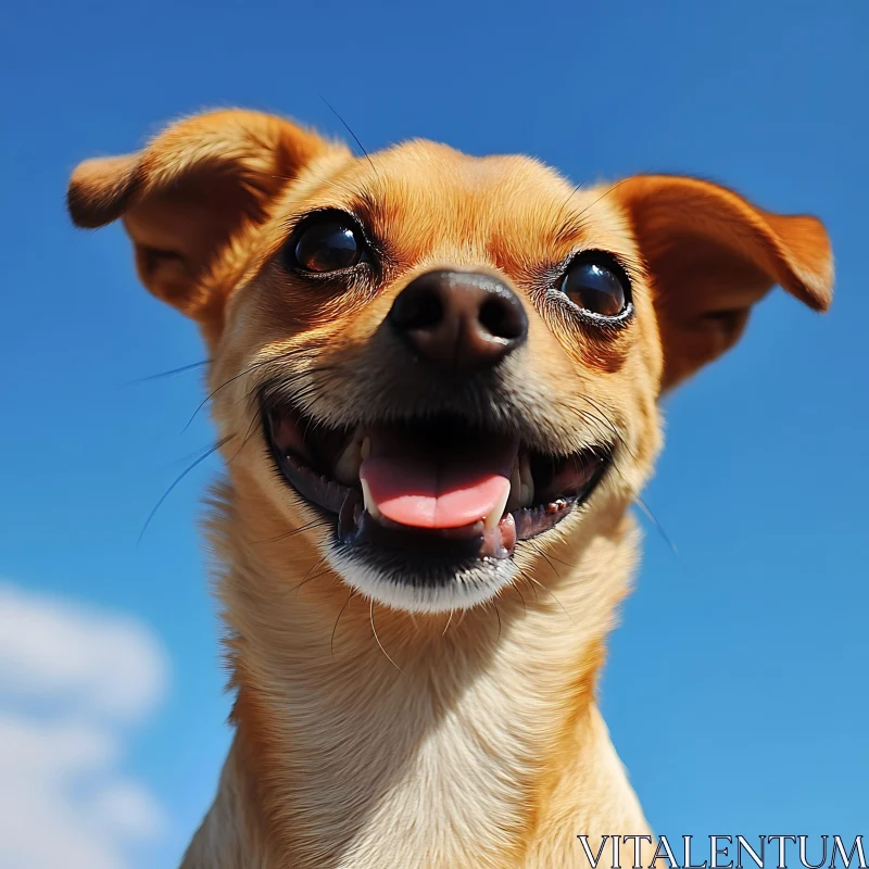 Happy Small Dog Face with Blue Sky AI Image