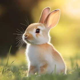 Creamy Fur Rabbit in Green Grass