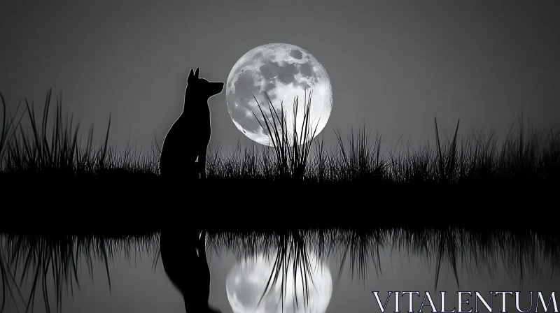 Canine Moon Gaze Reflection Art AI Image