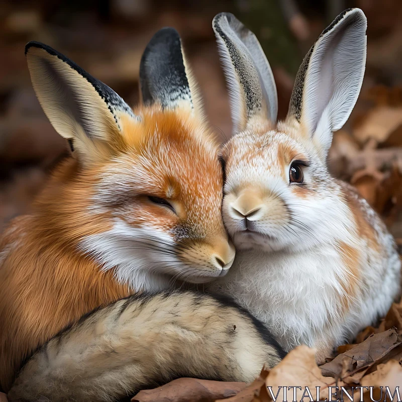 Harmony in Nature: Fox and Rabbit Portrait AI Image