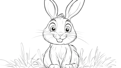 Monochrome Bunny in Grass Line Art