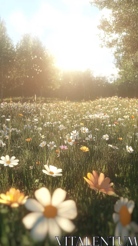 AI ART Sunlit Wildflower Field