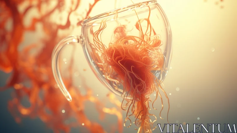 AI ART Abstract Digital Art of Flaming Coffee Cup in Orange Liquid