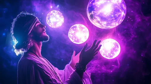 Man with Floating Orbs