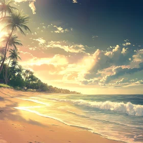 Tropical Beach Scenery with Ocean Waves