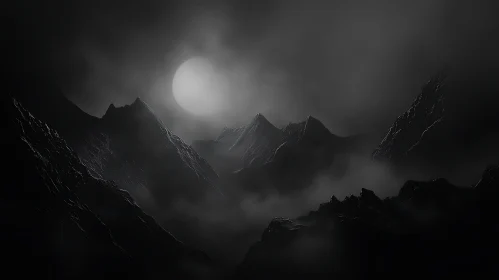 Ethereal Mountain Peaks in Monochrome