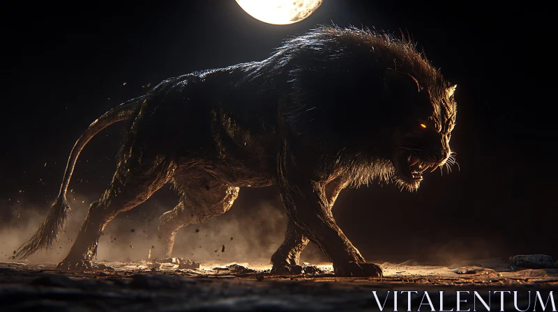 Lunar Lion: Predator in the Night AI Image