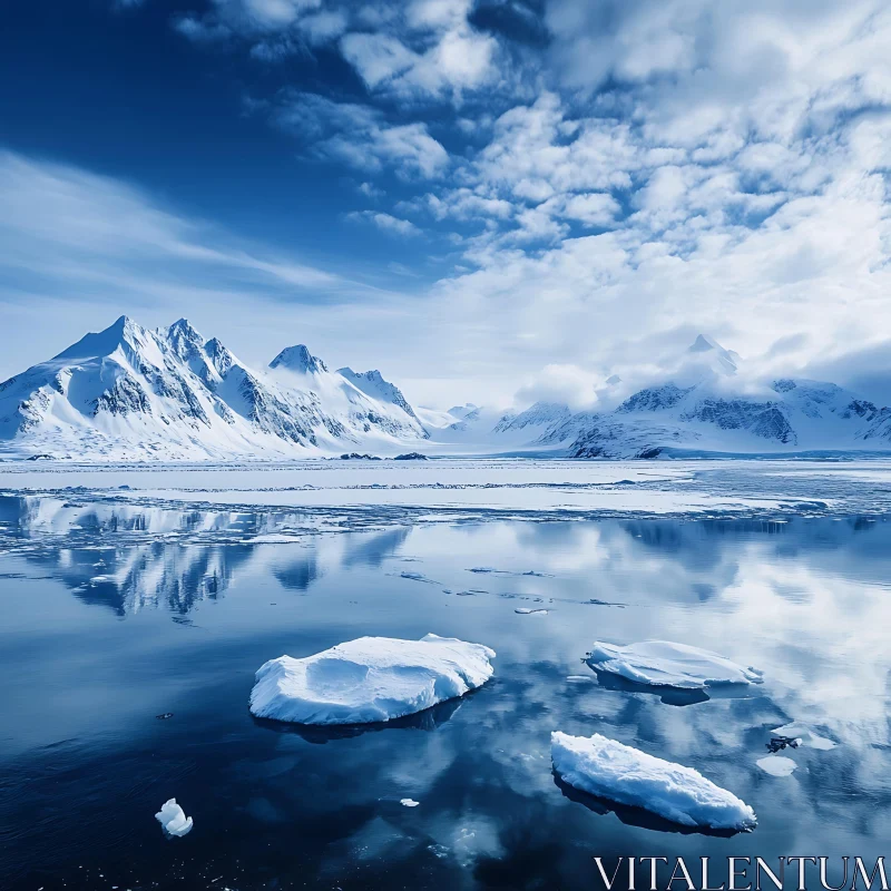 Icy Mountain Reflection AI Image