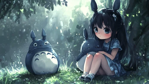 Whimsical Anime Scene with Forest Creatures