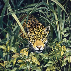 Camouflaged Jaguar in Greenery