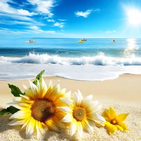 Summer Beach with Sunflowers