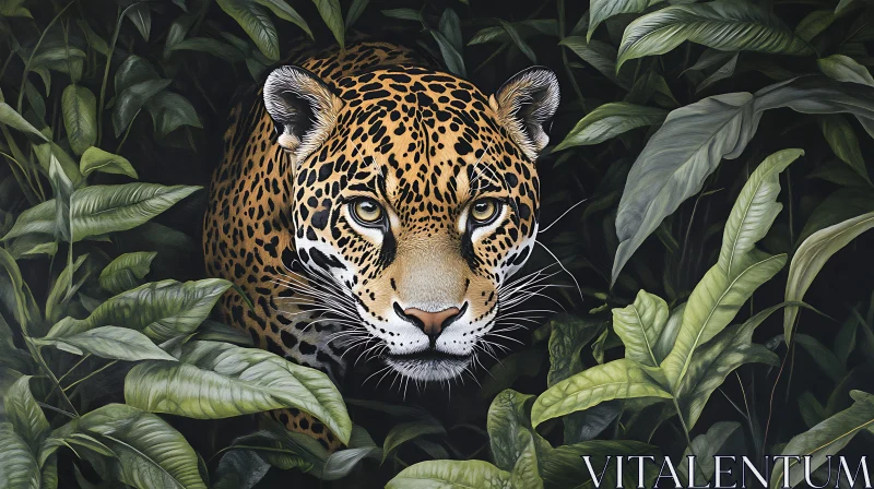 Camouflaged Jaguar in Lush Greenery AI Image