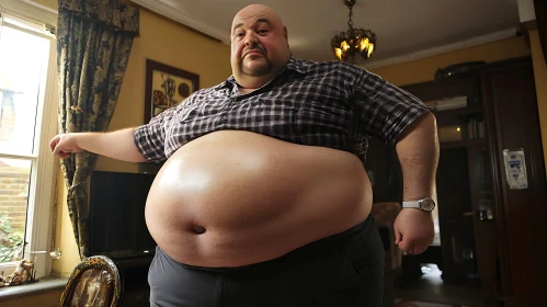 Man with a large belly in room