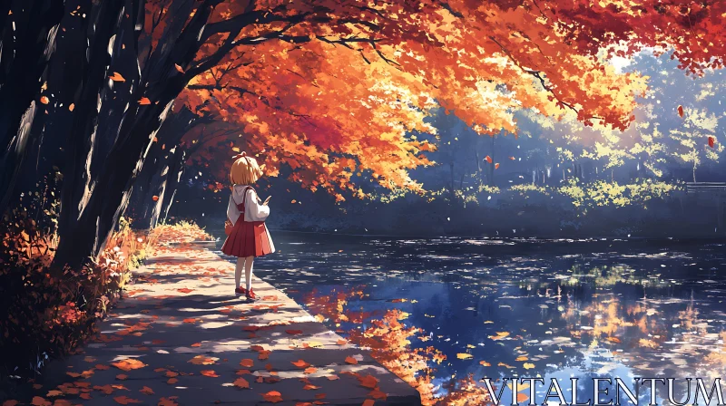 AI ART Anime Scene of Girl by Autumn Pond