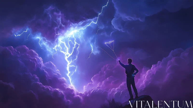 AI ART Silhouette with Kite During a Thunderstorm