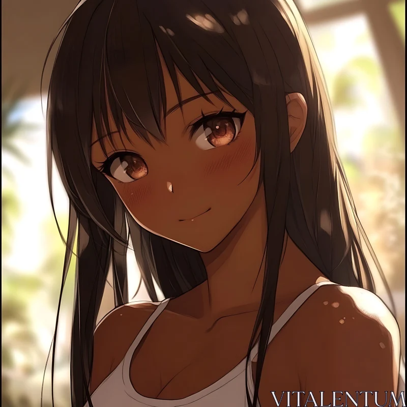 Anime Girl with Brown Hair and Warm Smile AI Image