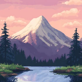 Peaceful Mountain Reflection Pixel Art