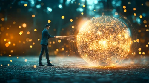 Man Manipulating Glowing Data Orb