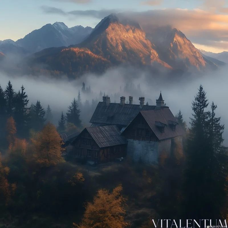 Foggy Mountain House AI Image