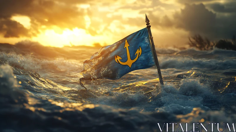 AI ART Sea Flag with Anchor Symbol