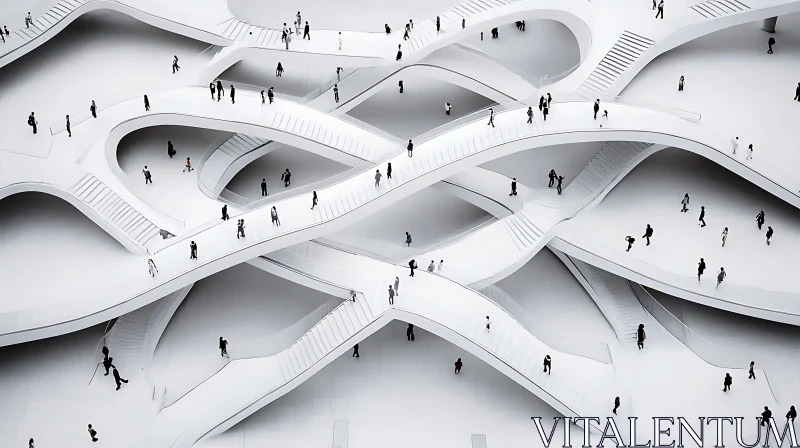 Labyrinthine Modern Public Space with Curving White Walkways AI Image