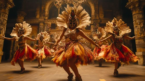 Ornate Dancers in Golden Hall