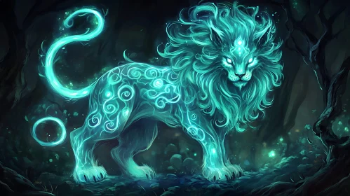 Mystical Glowing Lion Artwork