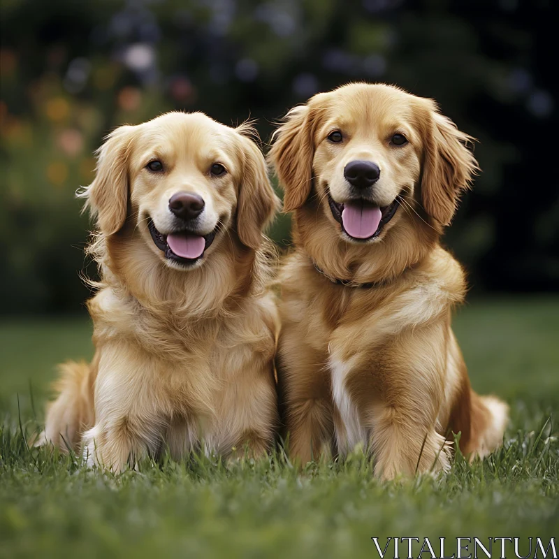 Happy Golden Retrievers in Nature AI Image