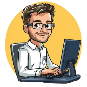 Cartoon Man at Computer Illustration