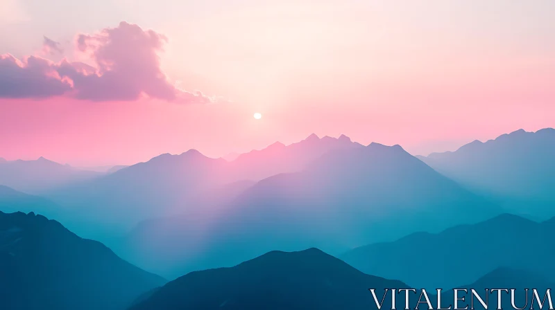 AI ART Pink and Blue Mountain Layers