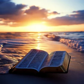 Open Book by the Sea at Sunset