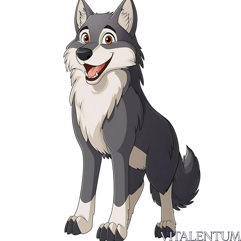 AI ART Friendly Gray Wolf Cartoon Character