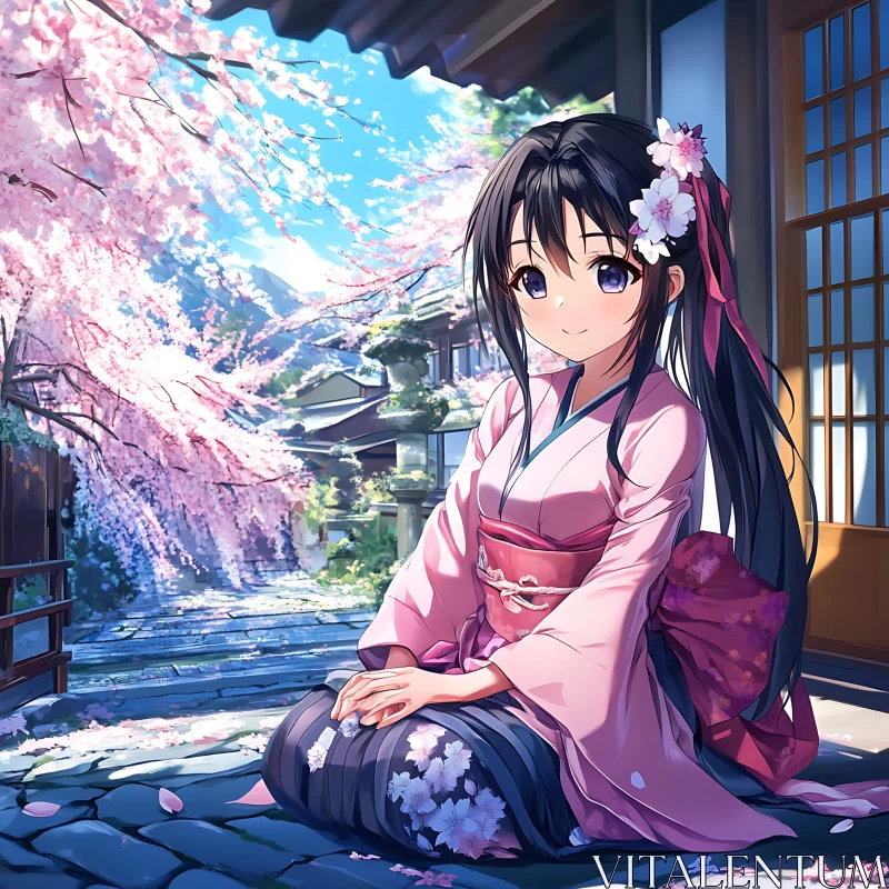 Cherry Blossom Springtime Anime Scene AI Image