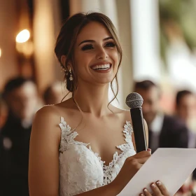 Smiling Woman Giving Speech At Wedding
