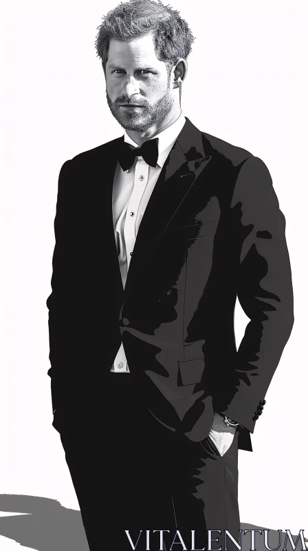 Prince Harry Sophisticated Portrait in Tuxedo AI Image